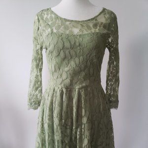 FREE PEOPLE Green Lace Leaf Motif Dress